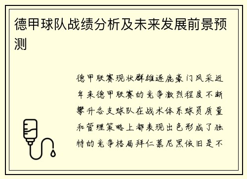 德甲球队战绩分析及未来发展前景预测